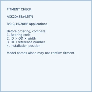 AXK20x35x4.5TN bearing fitment and application check for outboard motor