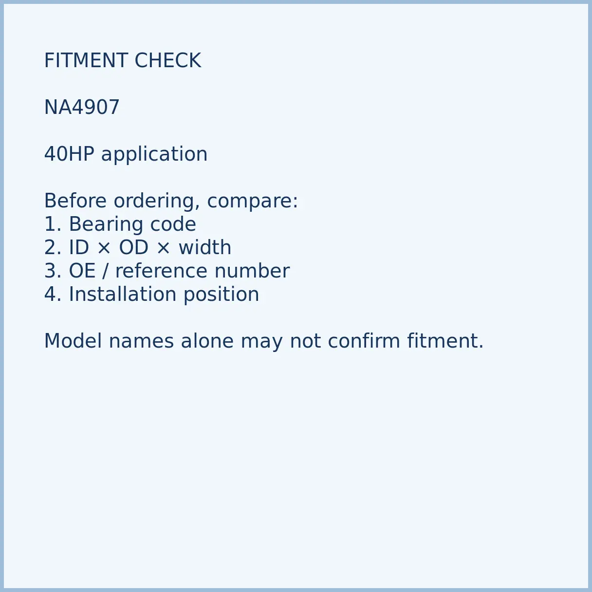 345-00114-0-na4907-outboard-bearing-03-fitment NA4907 bearing fitment and application check for outboard motor