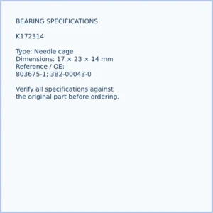 K172314 bearing dimensions 17 × 23 × 14 mm and reference number