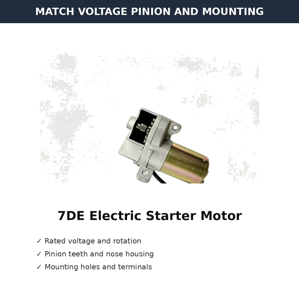 7de-electric-starter-motor-lithium-battery-type-02-fitment 7DE Electric Starter Motor Lithium Battery Type voltage pinion and mounting check
