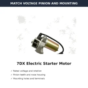 7DX Electric Starter Motor Lithium Battery Type voltage pinion and mounting check
