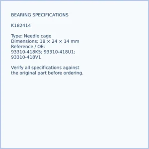 K182414 bearing dimensions 18 × 24 × 14 mm and reference number