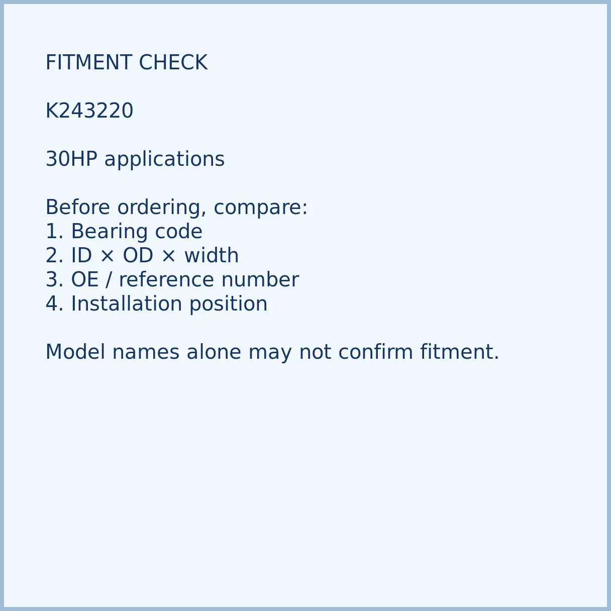 93310-624u5-k243220-outboard-needle-bearing-03-fitment K243220 bearing fitment and application check for outboard motor