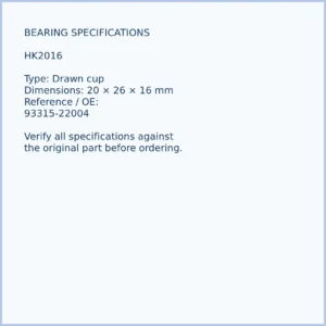 HK2016 bearing dimensions 20 × 26 × 16 mm and reference number