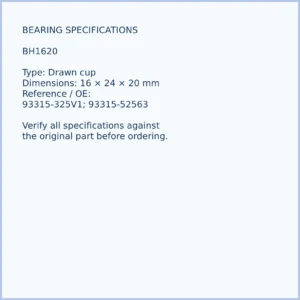 BH1620 bearing dimensions 16 × 24 × 20 mm and reference number