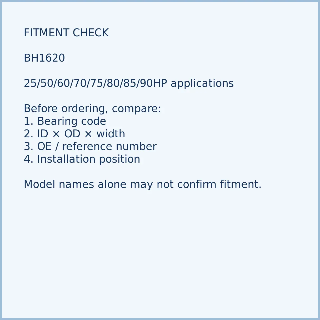 93315-325v1-bh1620-needle-bearing-03-fitment BH1620 bearing fitment and application check for outboard motor