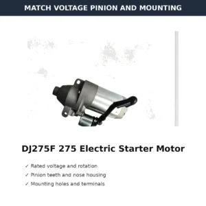 DJ275F 275 Electric Starter Motor Snow Blower Type voltage pinion and mounting check
