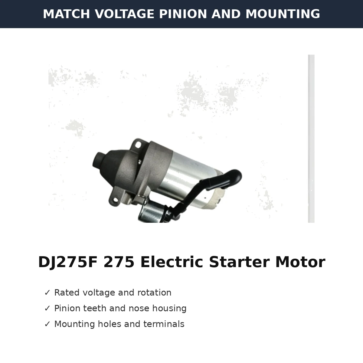 dj275f-275-electric-starter-motor-snow-blower-type-02-fitment DJ275F 275 Electric Starter Motor Snow Blower Type voltage pinion and mounting check