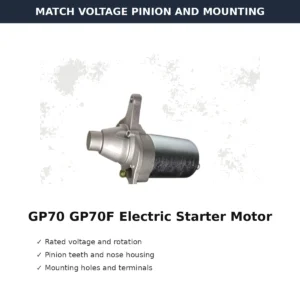 GP70 GP70F Electric Starter Motor Standard Type voltage pinion and mounting check