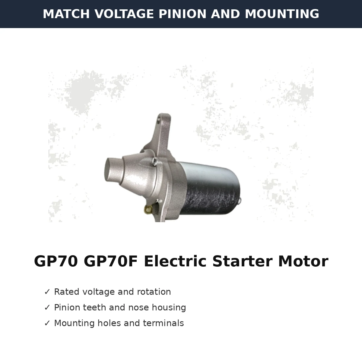 gp70-gp70f-electric-starter-motor-standard-type-02-fitment GP70 GP70F Electric Starter Motor Standard Type voltage pinion and mounting check