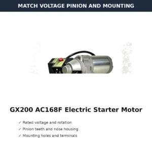 GX200 AC168F Electric Starter Motor Snow Blower Type voltage pinion and mounting check