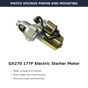 GX270 177F Electric Starter Motor Standard Type voltage pinion and mounting check