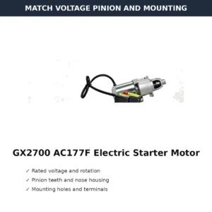 GX2700 AC177F Electric Starter Motor Snow Blower Type voltage pinion and mounting check