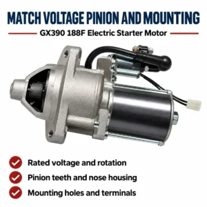 GX390 188F Electric Starter Motor Remote Control Type voltage pinion and mounting check