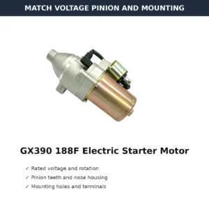 GX390 188F Electric Starter Motor Standard Type voltage pinion and mounting check