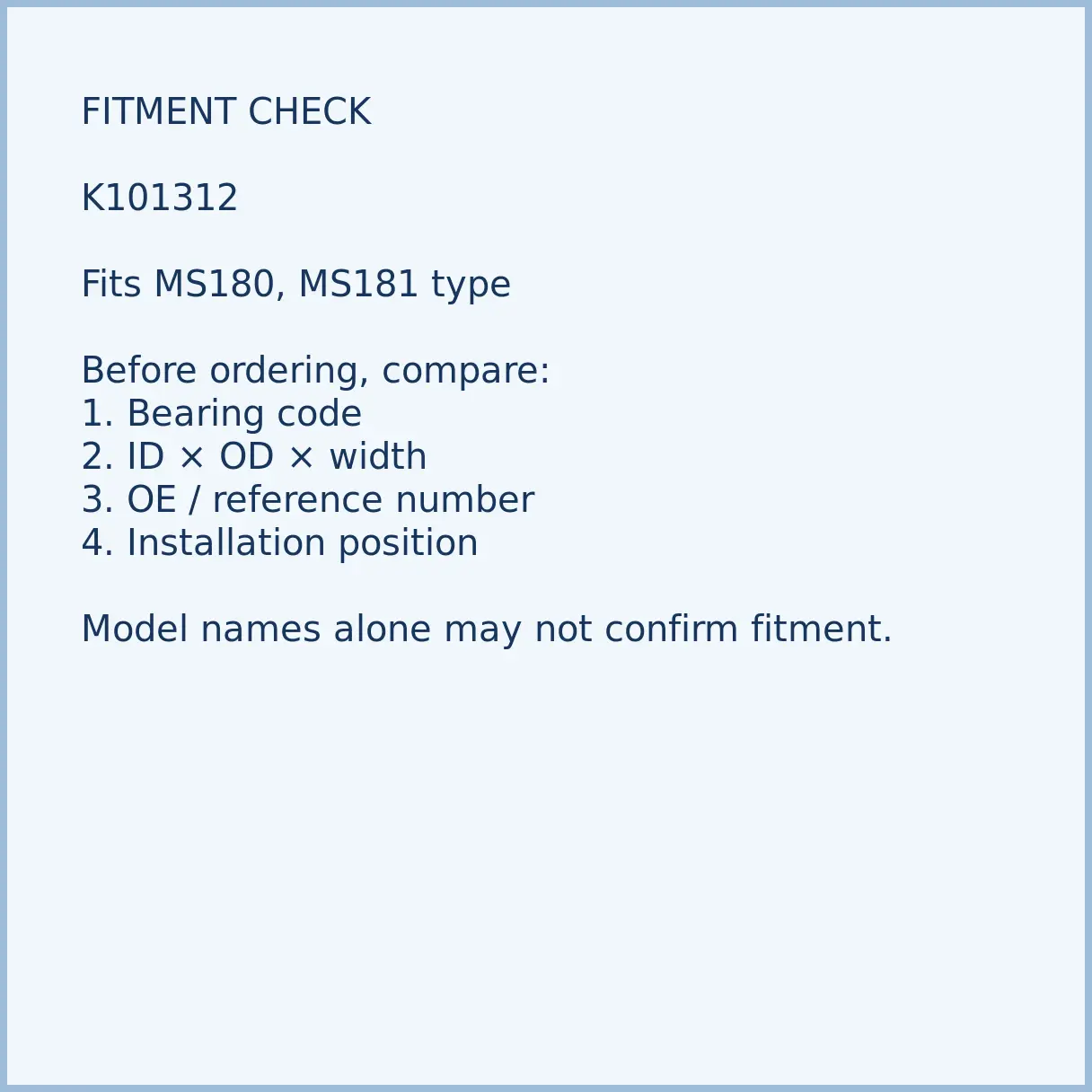 k101312-chainsaw-piston-pin-needle-bearing-03-fitment K101312 bearing fitment and application check for chainsaw