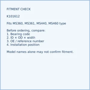 K101612 bearing fitment and application check for chainsaw