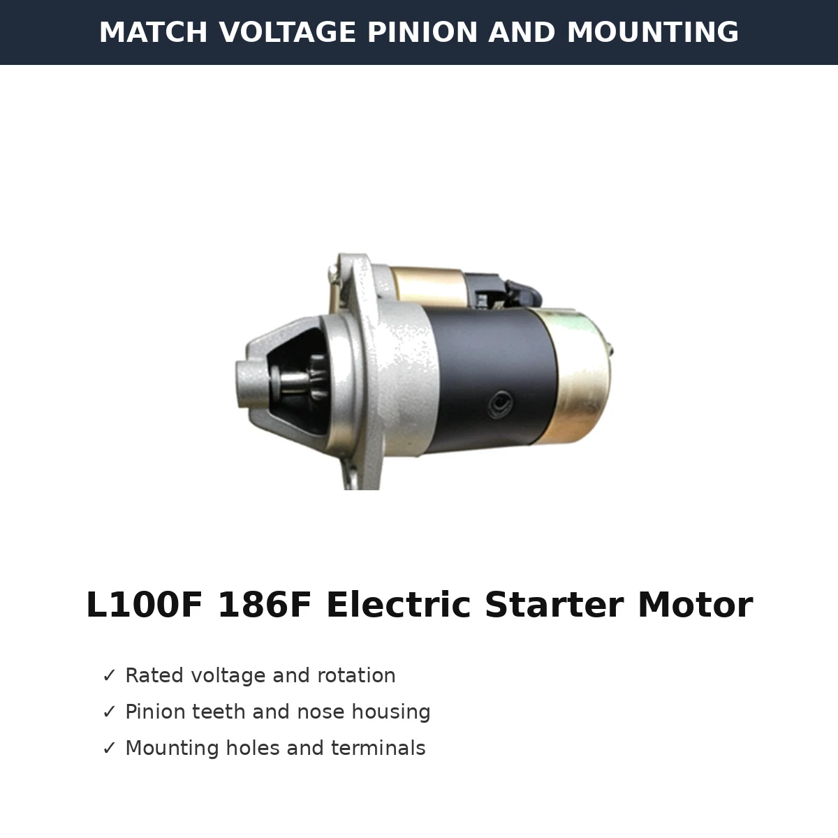 l100f-186f-electric-starter-motor-1-2-kw-type-02-fitment L100F 186F Electric Starter Motor 1.2 kW Type voltage pinion and mounting check