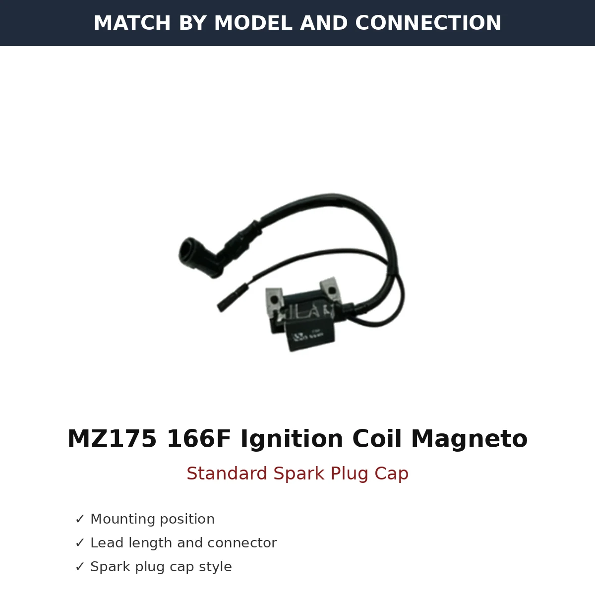 mz175-166f-ignition-coil-magneto-standard-spark-plug-cap-02-fitment MZ175 166F Ignition Coil Magneto Standard Spark Plug Cap wholesale generator engine part