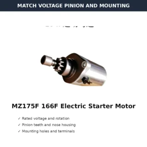 MZ175F 166F Electric Starter Motor Pinion Gear Type voltage pinion and mounting check